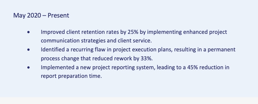 Work Experince Example 