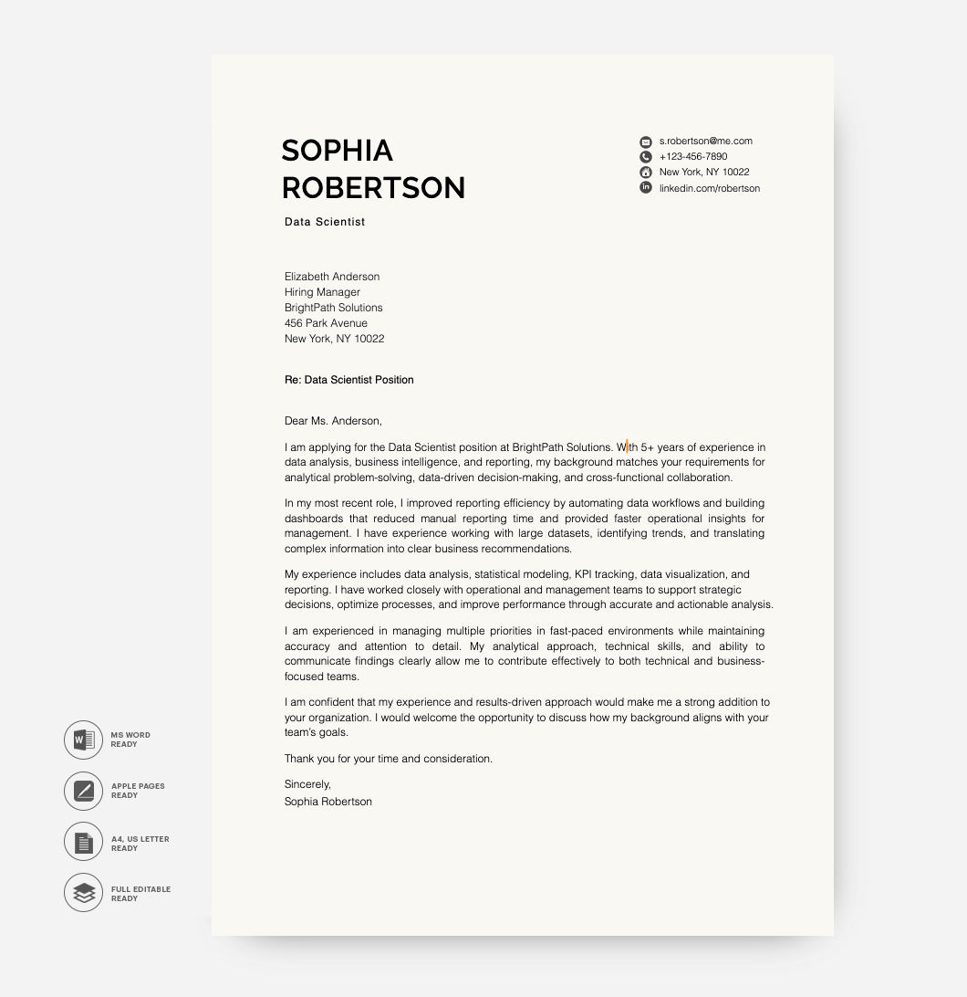 Ats Friendly Cover Letter Template Black