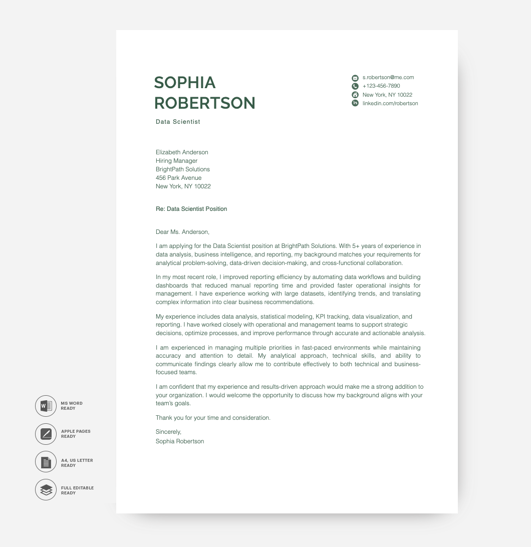 Ats Friendly Cover Letter Template Green