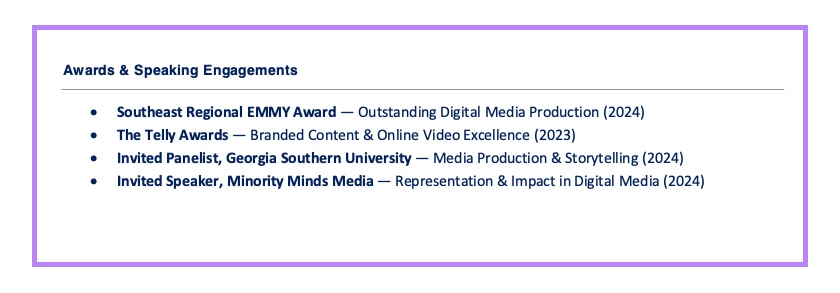 Associate Producer Awards Example