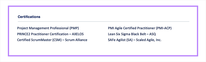 Chronological Resume Certifications Example