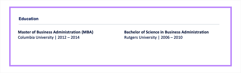 Chronological Resume Education Example - Software Engineer
