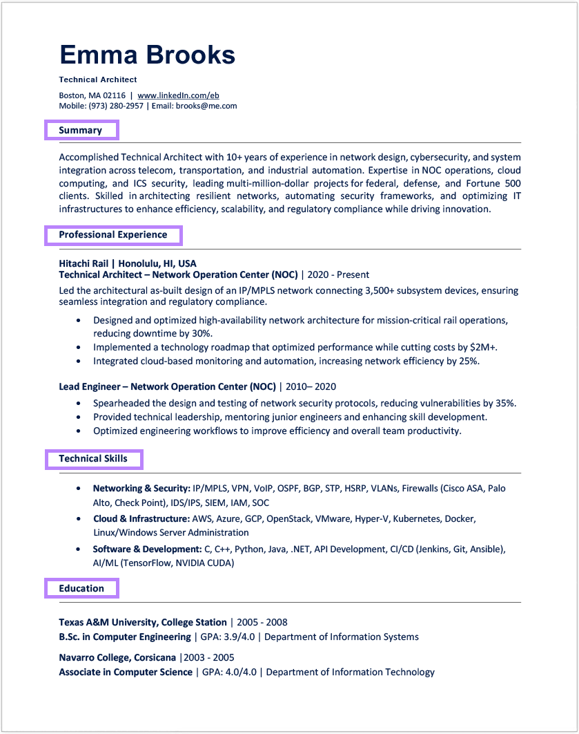Chronological Resume Format: Example - Technical Architect Resume