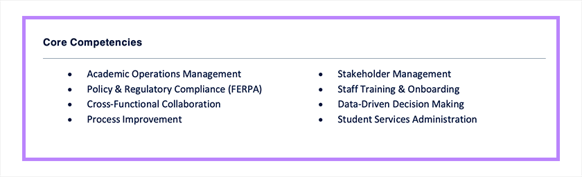 Core Competencies Tranferable Skills Example