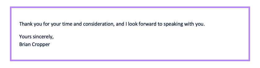 Example: Cover Letter Project Manager - Step 6: Sign off professionally