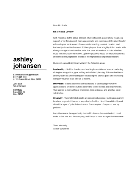 Creative Director Cover Letter Template 150070. MS Word, Pages
