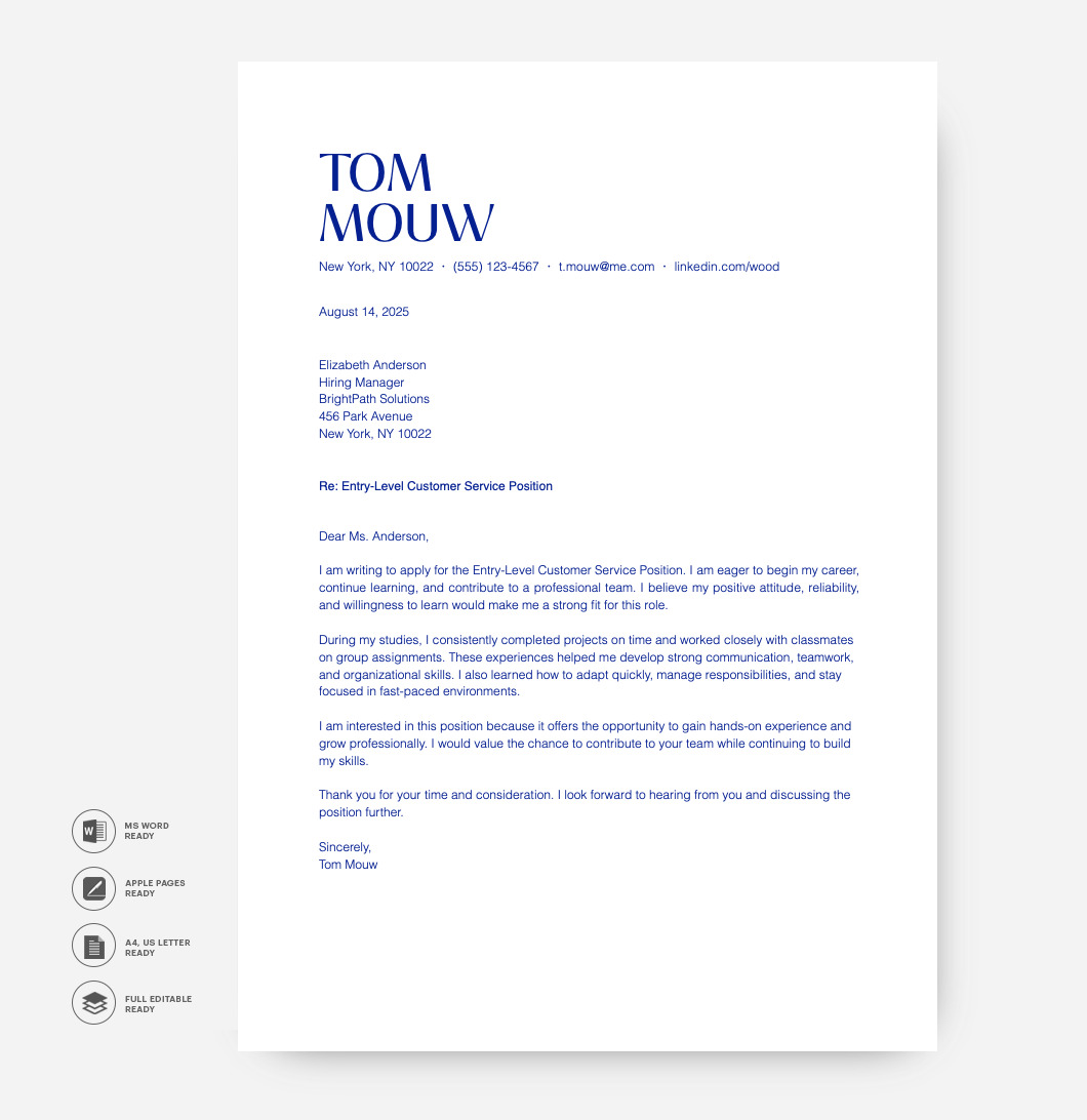 Entry Level Cover Letter Template Blue