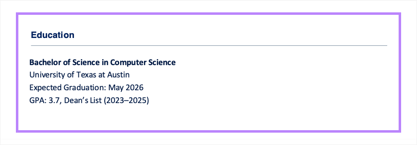 Example Dean’s List On A Student Resume