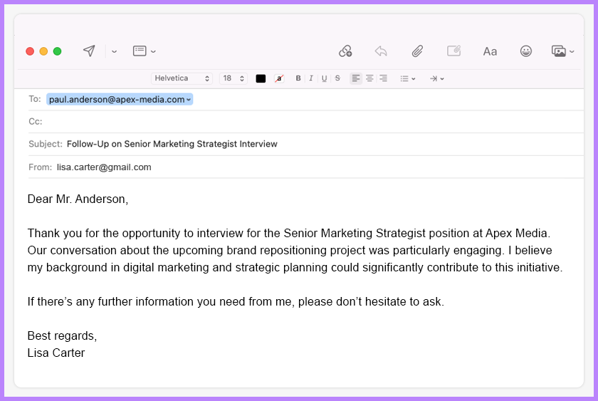 Follow Up Email After Interview
