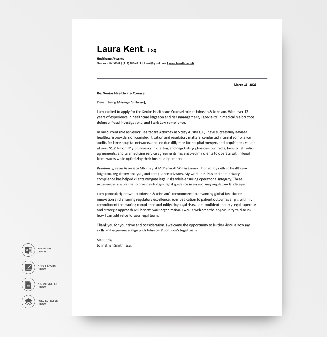 Healthcare Attorney Cover Letter Template