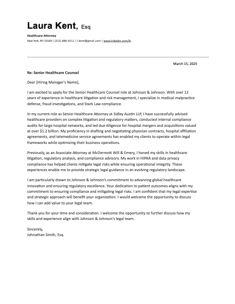 Healthcare Attorney Cover Letter