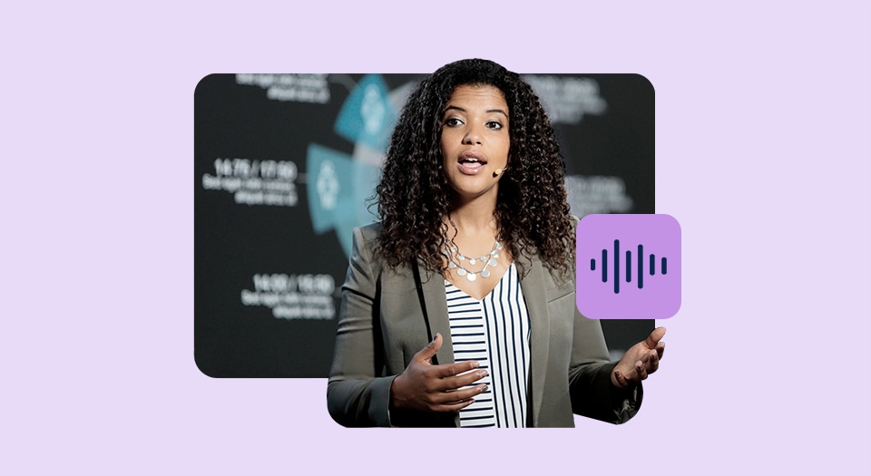 Confident woman delivering a public speech on stage, demonstrating effective public speaking skills.