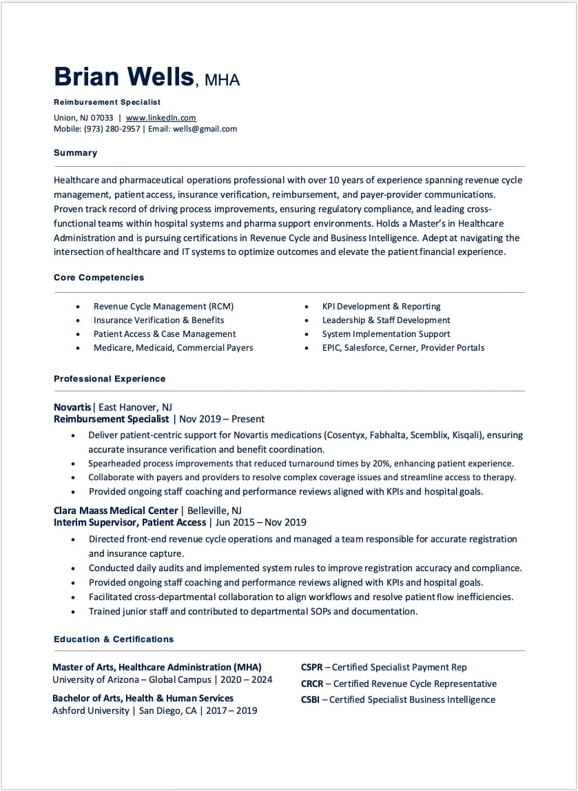 Mid Level Combination Resume Format Example