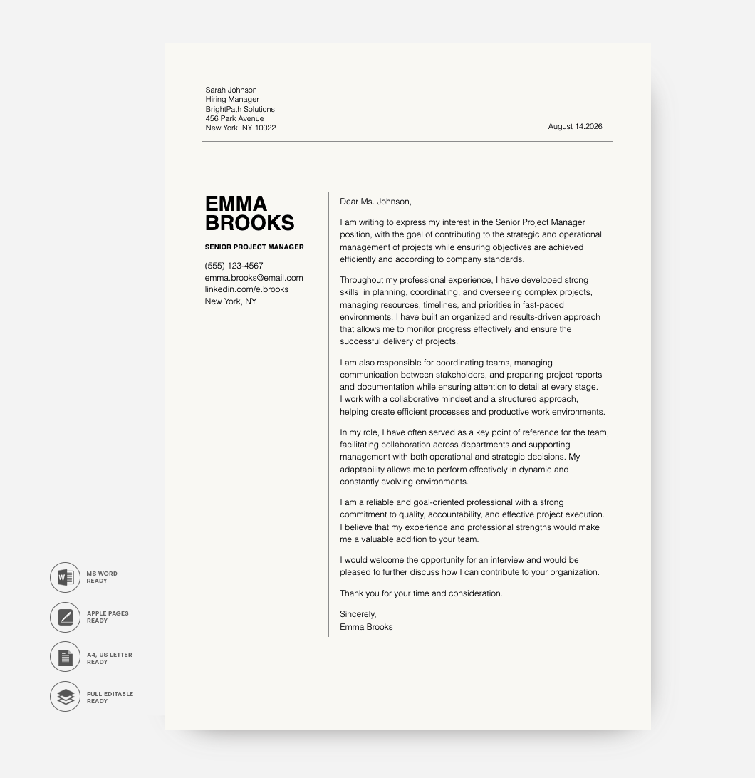 Modern Cover Letter Template Black