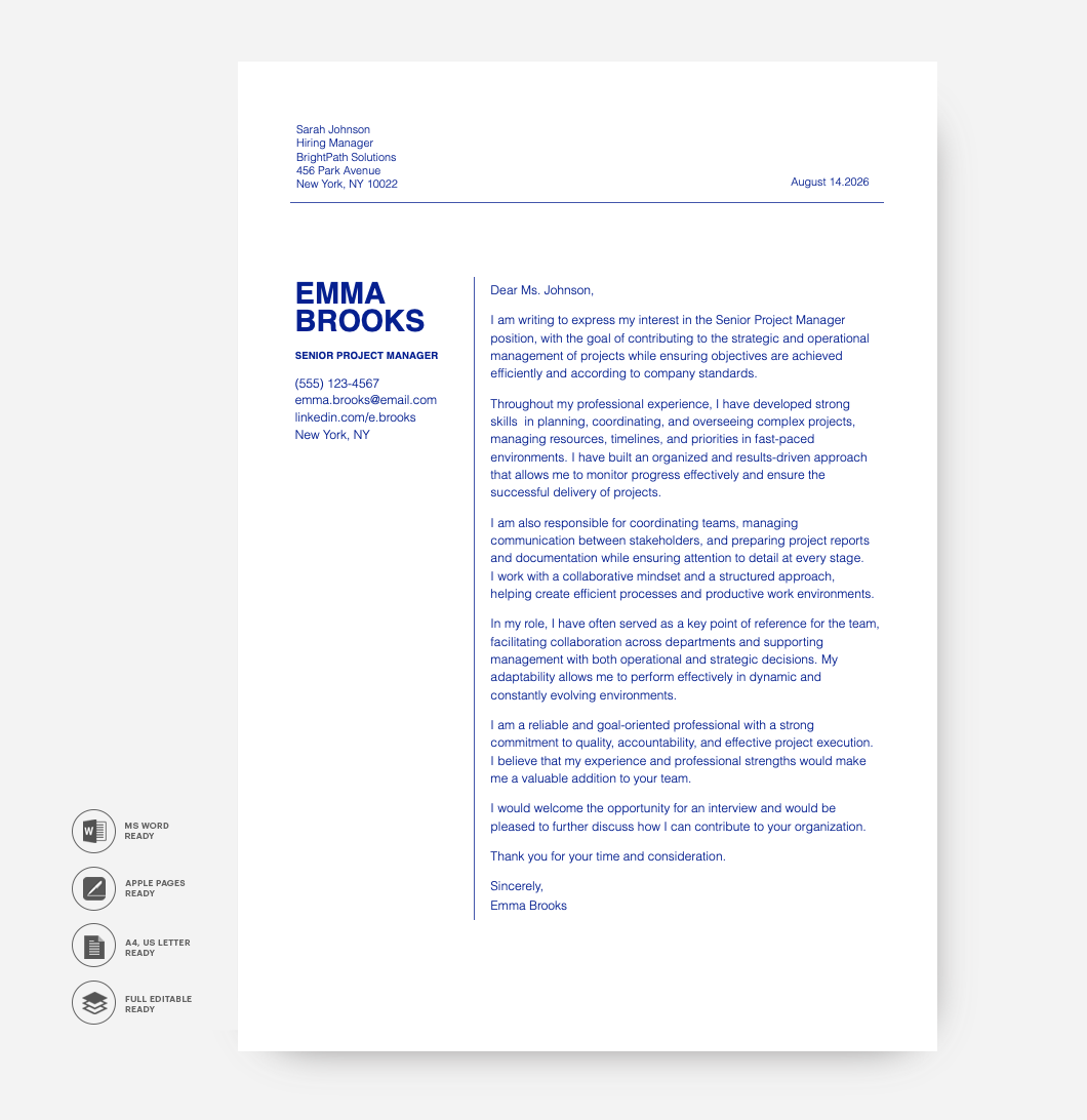 Modern Cover Letter Template Blue