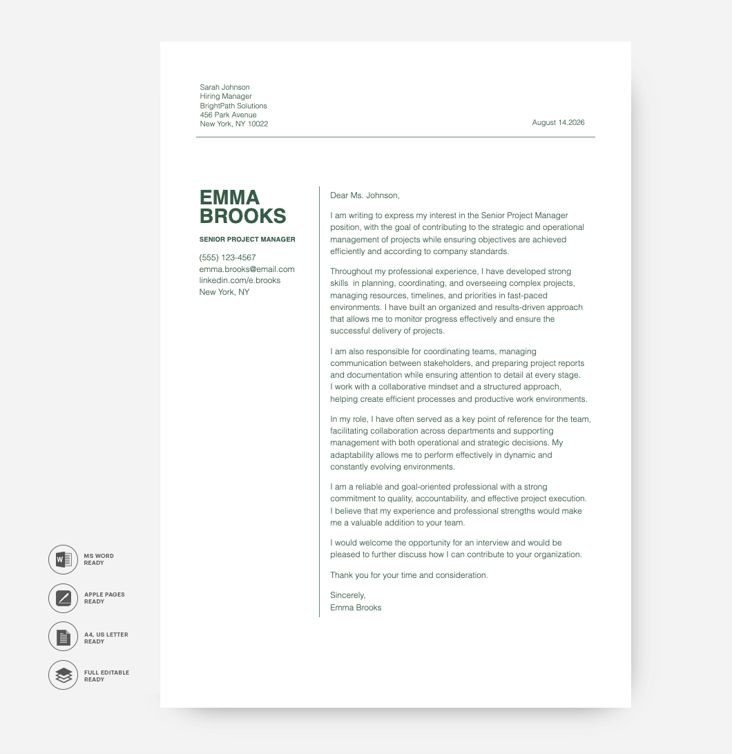 Modern Cover Letter Template Green