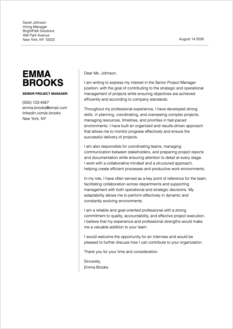 Modern Project Manager Cover Letter Template