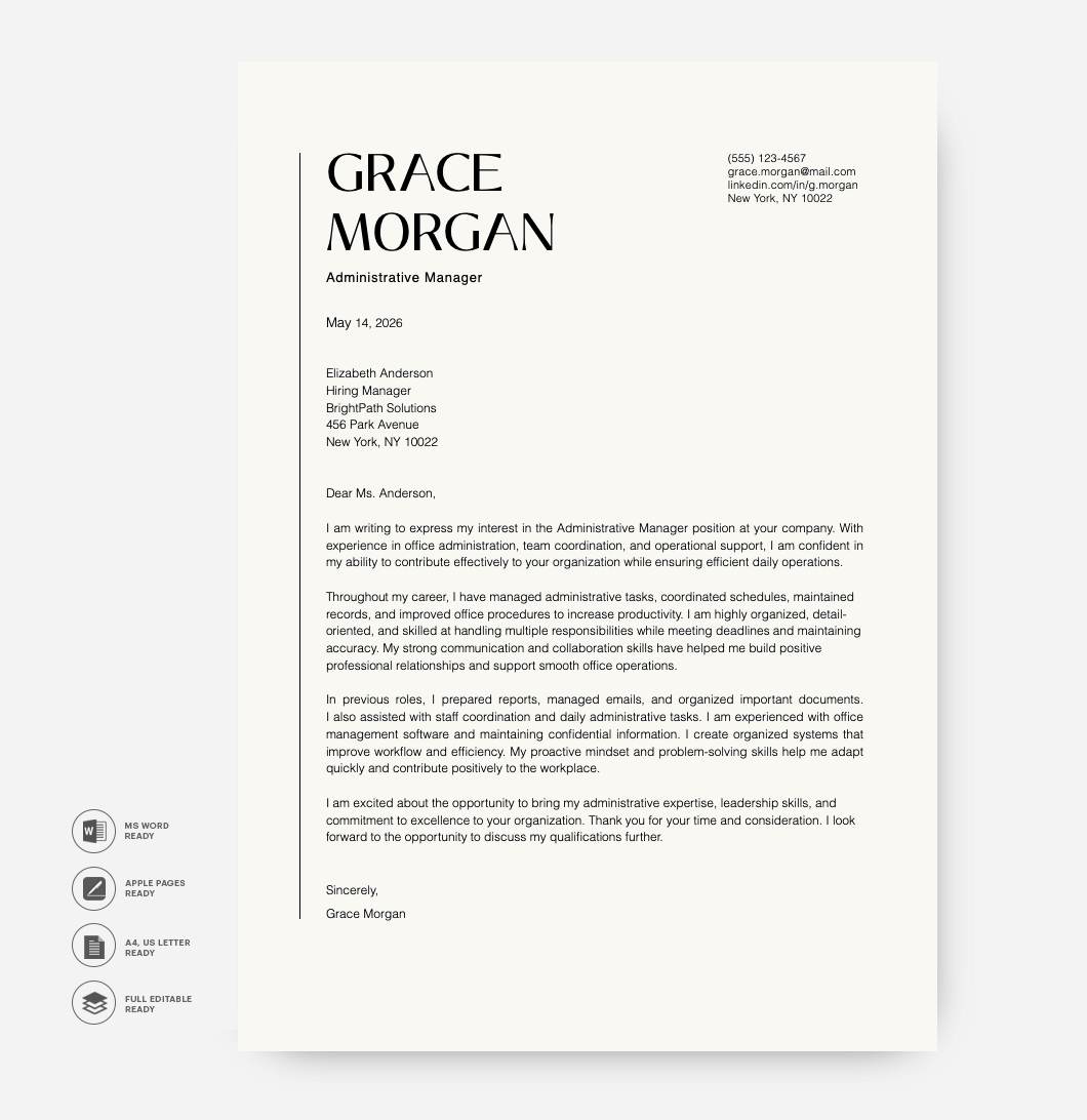 Professional Cover Letter Template Black