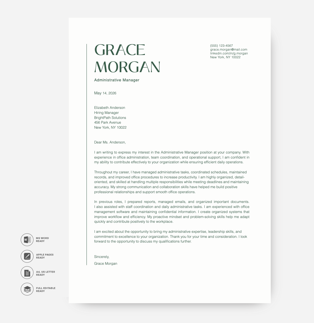 Professional Cover Letter Template Green