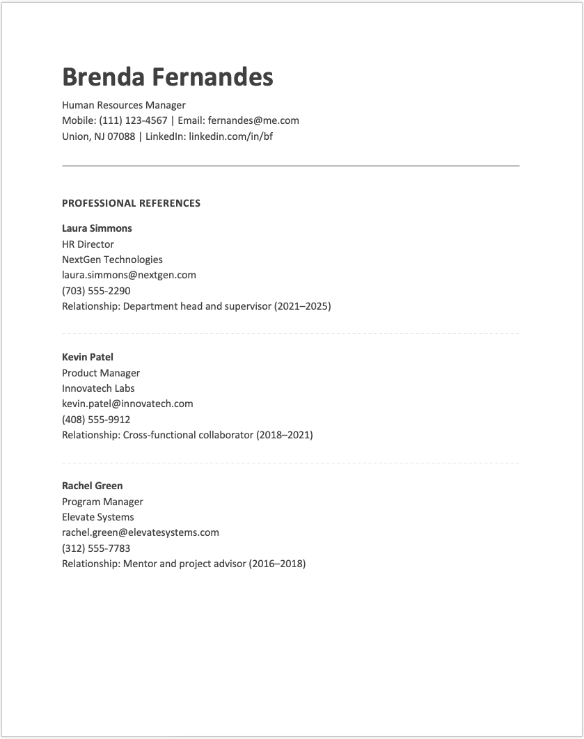 Professional References ATS-Friendly