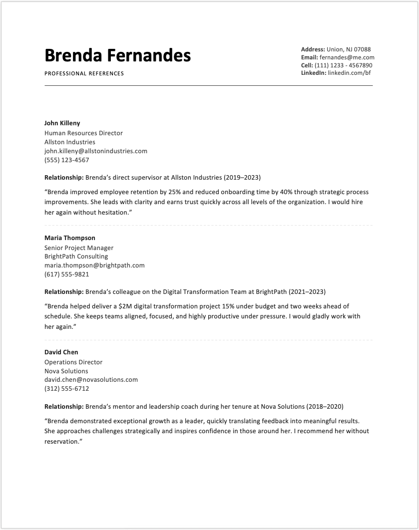 Professional References Modern
