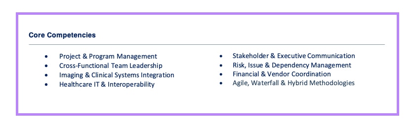 Project Manager Core Competencies Example