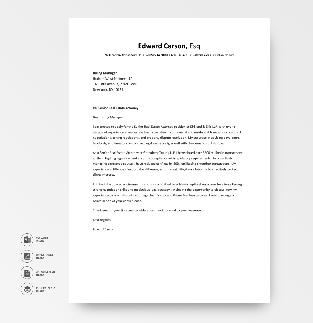 Real Estate Attorney Cover Letter Template