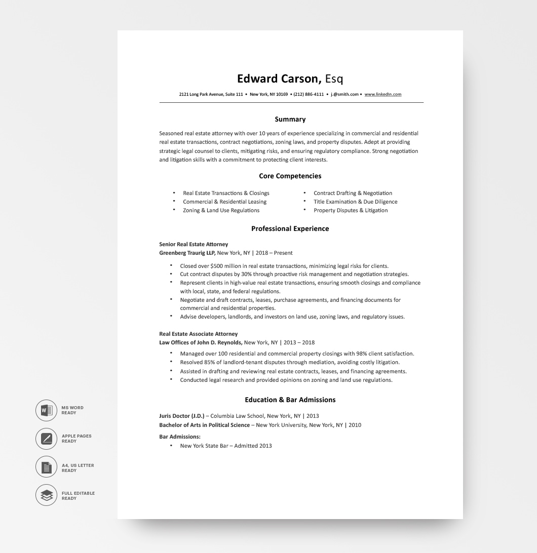 Real Estate Attorney Resume Template Page1