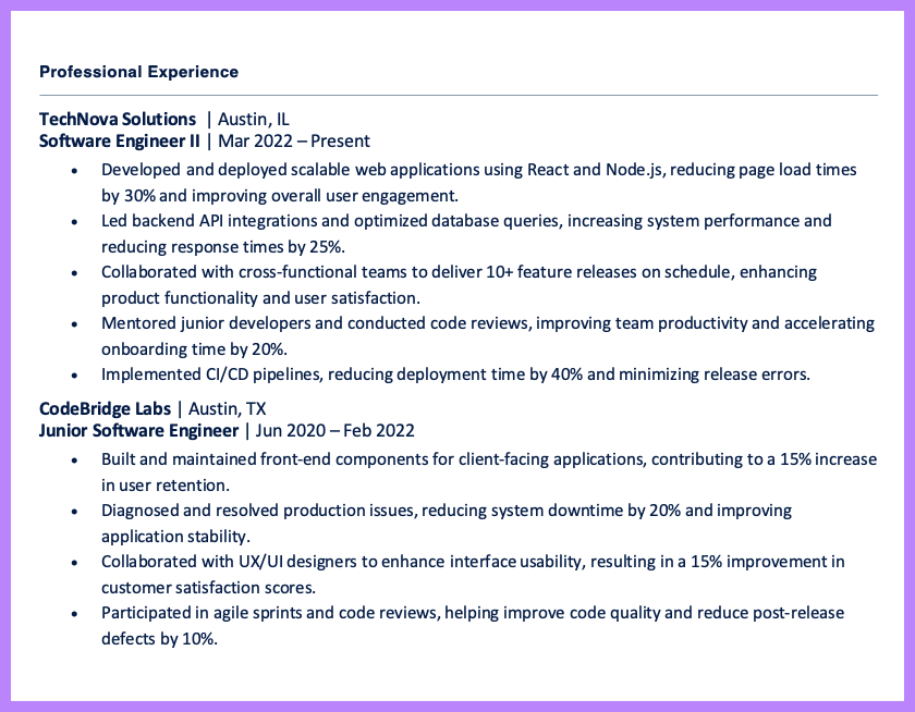 Resume Bullet Points Example
