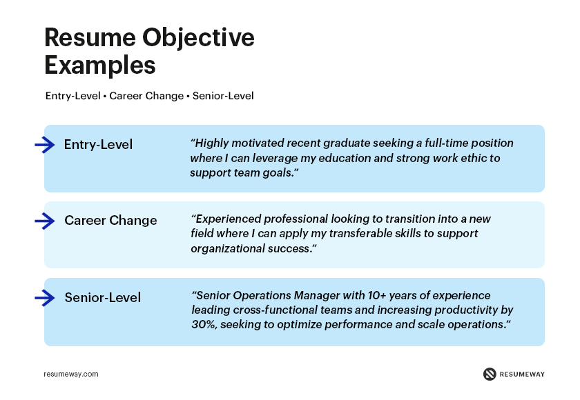 Resume objective examples for entry-level, career change, and senior-level professionals with sample statements