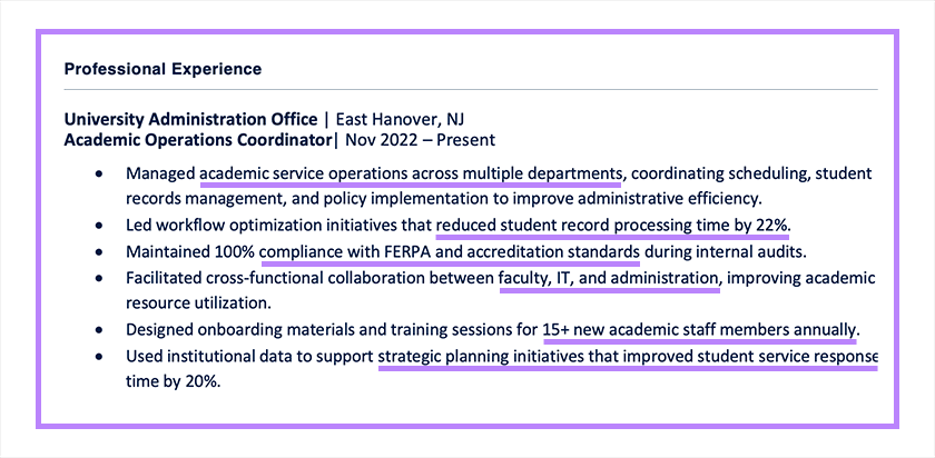 Resume Professional Experience Transferable Skills Example
