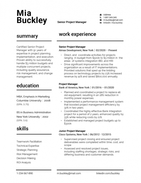 Senior Project Manager Resume 150010