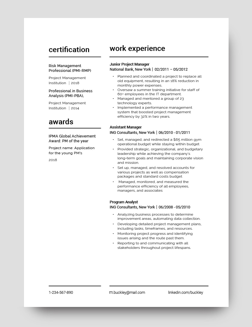 Senior Project Manager Resume Template 2page