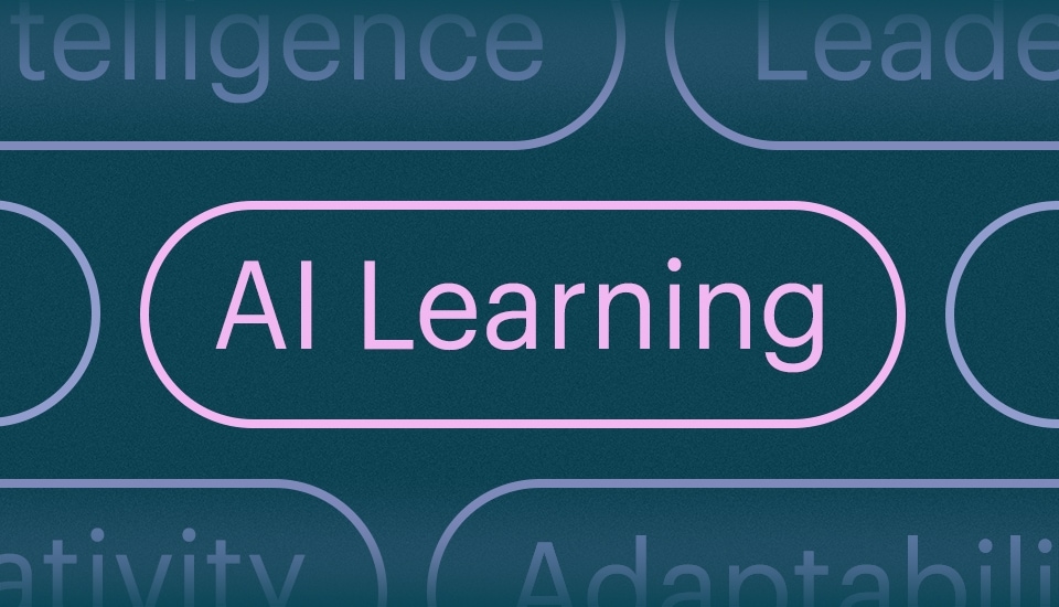 AI Learning highlighted in bold text surrounded by other in-demand skills like adaptability, creativity, and leadership—representing top job skills employers seek in 2025.