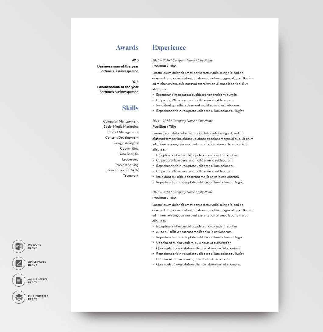 Classic Resume Template 120760 2 Page
