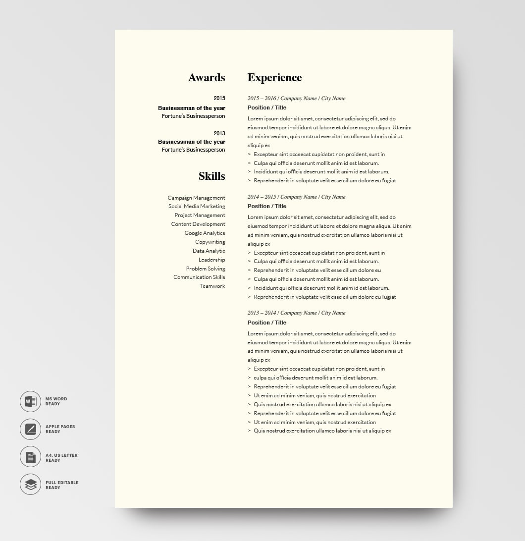 Classic Resume Template 120780 2 Page
