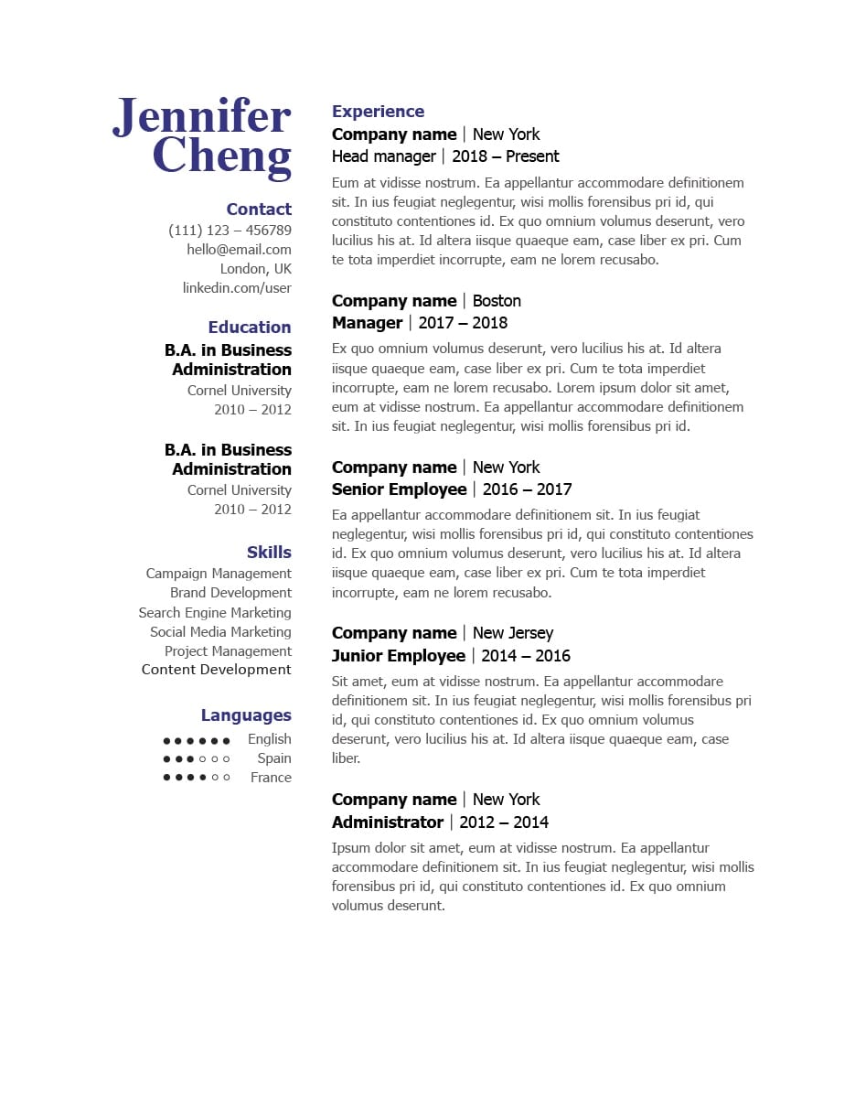 Classic Resume Template 120840 - Classic Resume Template 120840 