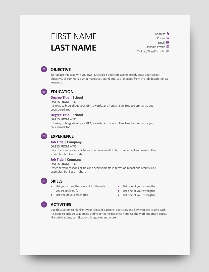 Free Word Resume Template Purple