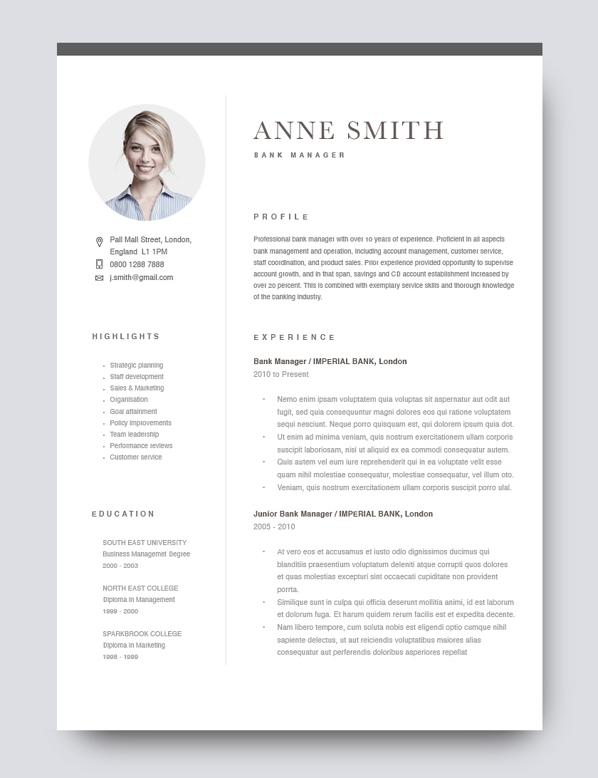 Stylish two-column Modern Resume Template 120290. Fully customozible in MS Word, Pages.