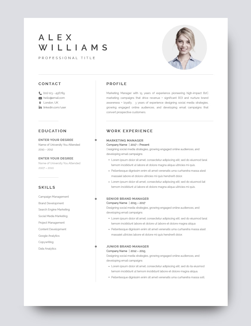 Word Resume Template 120870. Easy to use. Fully customizable in Word, Pages.