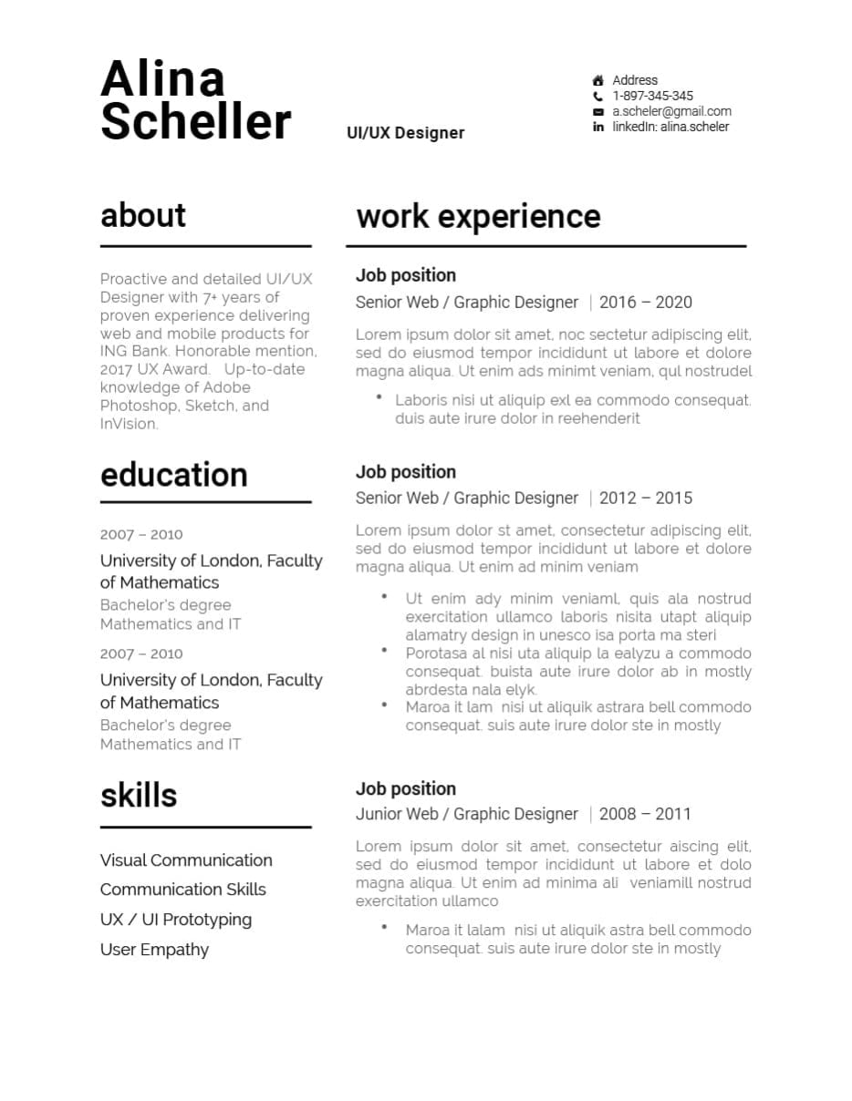 Modern Resume Template 120910 (Black) Resumeway