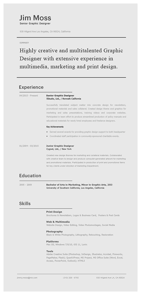 Senior graphic designer resume example