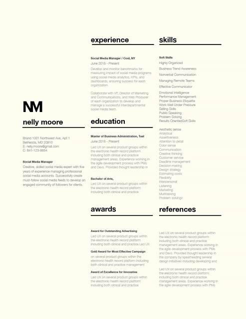 Social media manager resume example