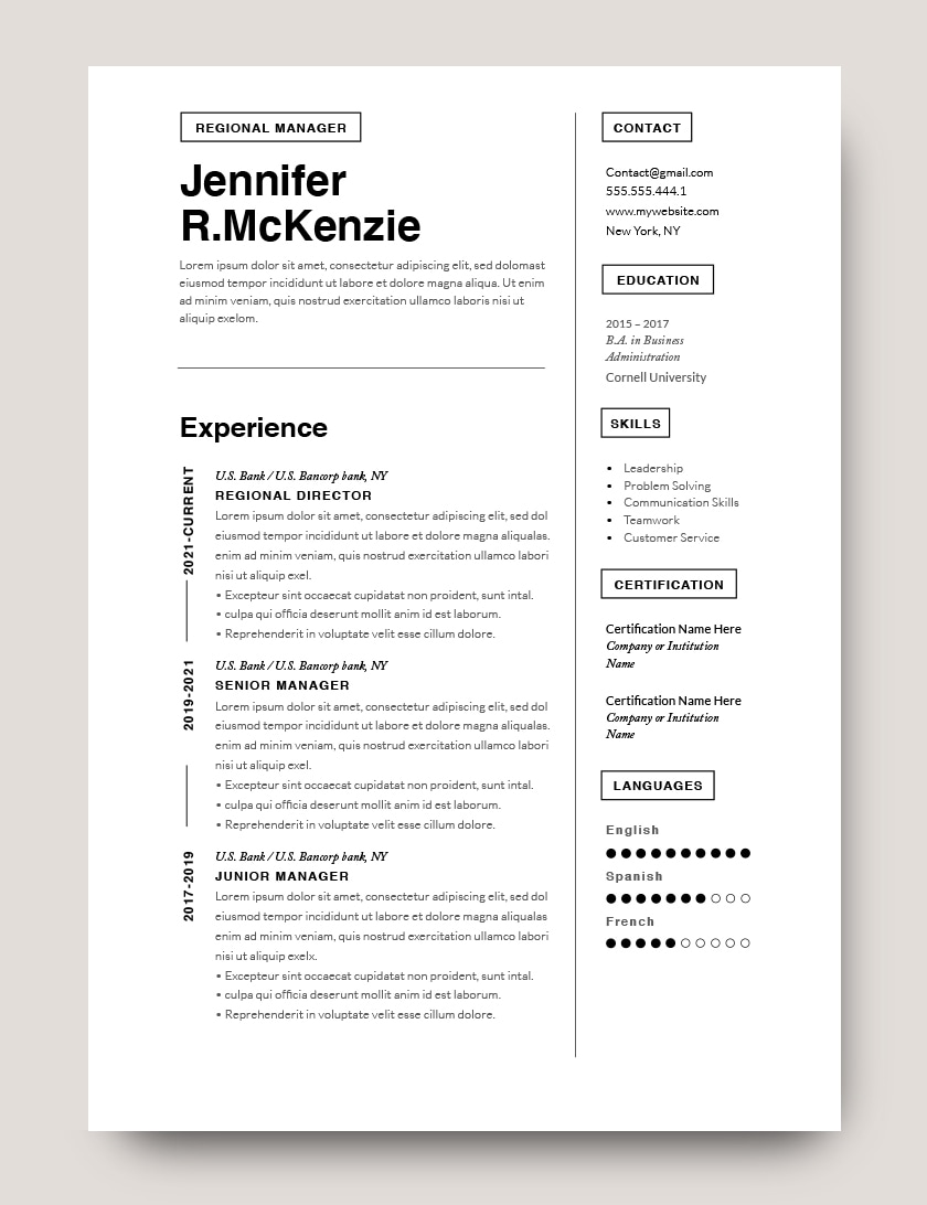 Pre-made Modern Resume Template 120710, MS Word, Pages.